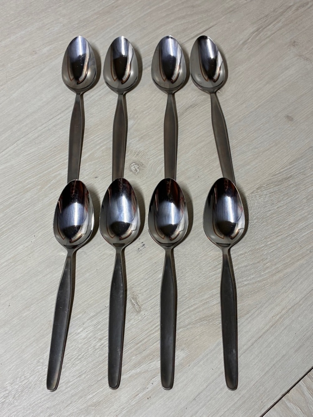 Vintage Stainless Steel Spoon Set of 8 Minimalist MCM Flatware Taiwan Silverware